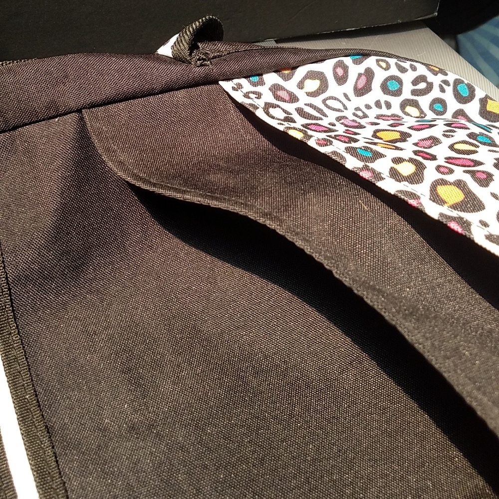 Multi Colored Leopard Print Large Book Bag Pockets - image 2